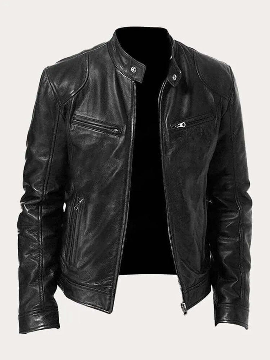 Stefan | Herren Klassische Slim-Fit Echtleder Bikerjacke