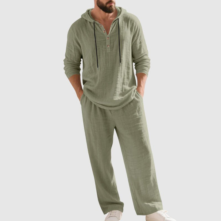 Felix | Herren Linen Hoodie Henley Zweiteiliges Freizeitset