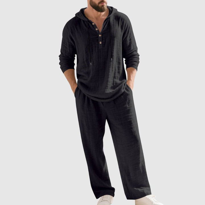 Felix | Herren Linen Hoodie Henley Zweiteiliges Freizeitset