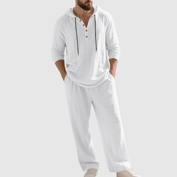 Felix | Herren Linen Hoodie Henley Zweiteiliges Freizeitset