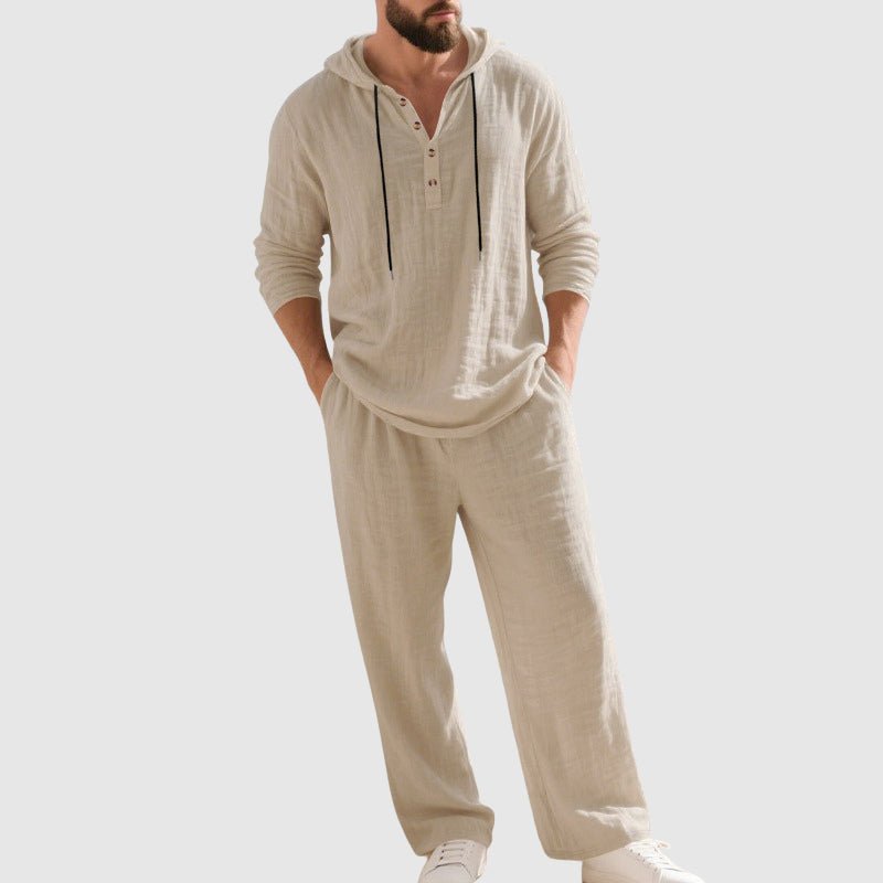 Felix | Herren Linen Hoodie Henley Zweiteiliges Freizeitset